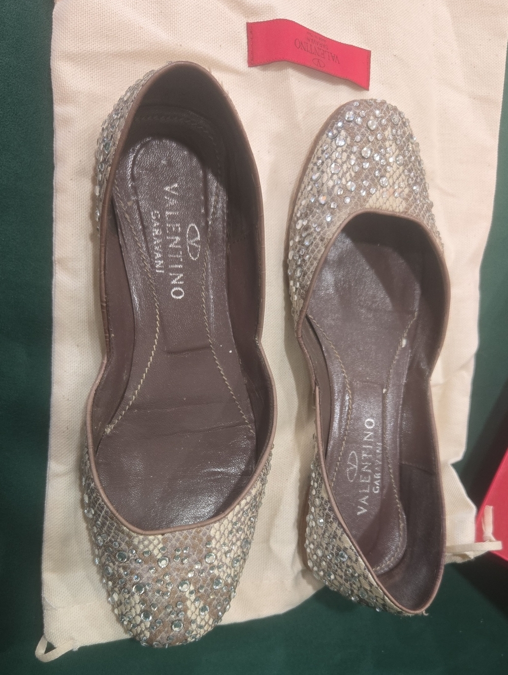 Valentino Garavani Crystal-Embellished Beige Ballet Flats